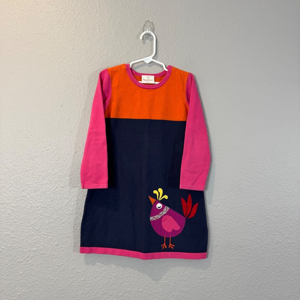 Hanna Andersson Size 110 US 5 Multicolor Bird Graphic Colorblock Sweater Dress
